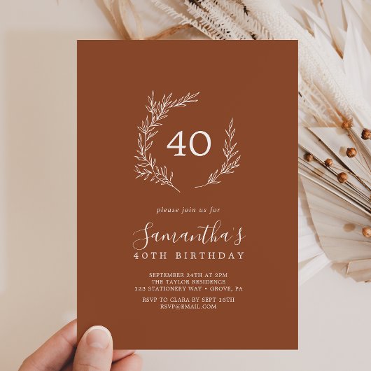 Minimale lebben | Terracotta 40th Birthday Invitat Kaart