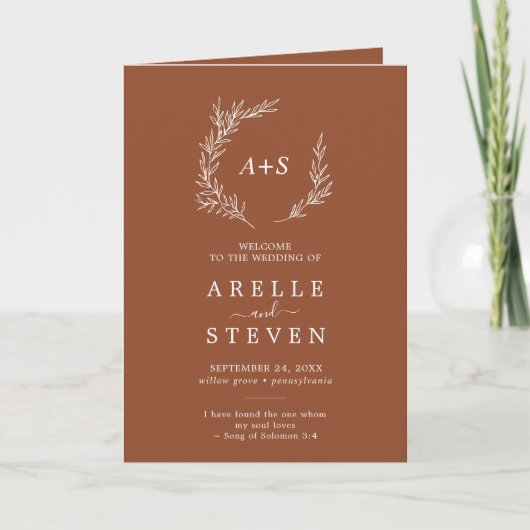 Minimale lebben | Terracotta Folded Wedding Programma (Voorkant)