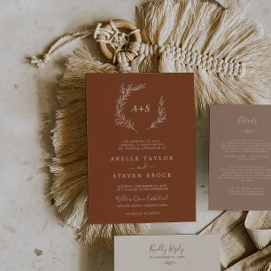 Minimale lebben Terracotta Formal Monogram Wedde Kaart