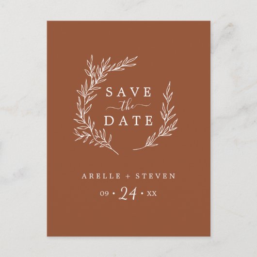 Minimale lebben | Terracotta Save the Date Uitnodiging Briefkaart (Voorkant)