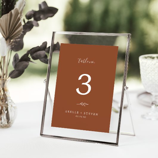 Minimale lebben | Terracotta Wedding Table Number Kaart