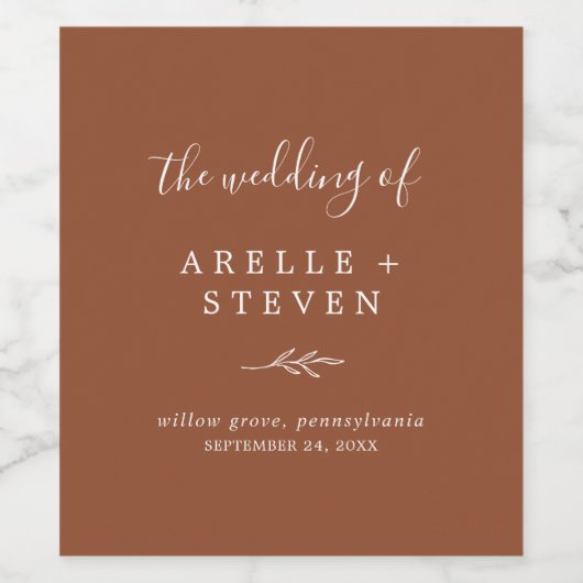 Minimale lebben | Terracotta Wedding Wine Label Wijn Etiket (Enkel label)