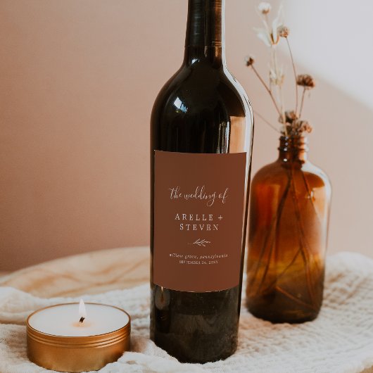 Minimale lebben | Terracotta Wedding Wine Label Wijn Etiket