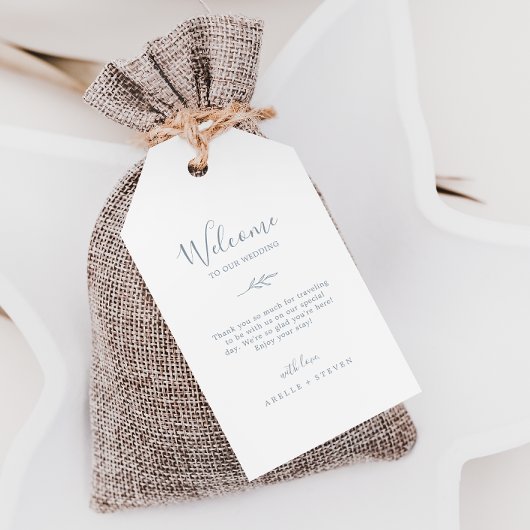 Minimale lebben | Welkom Dusty Blue Wedding Cadeaulabel