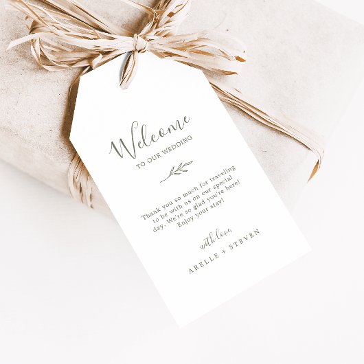 Minimale lebben | Welkom Olive Green Wedding Cadeaulabel