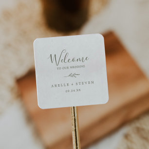 Minimale lebben   Welkom Olive Green Wedding Vierkante Sticker