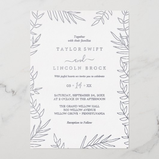 Minimale lebben | Zilveren Lijst bruiloft Folie Uitnodiging (Voorkant)