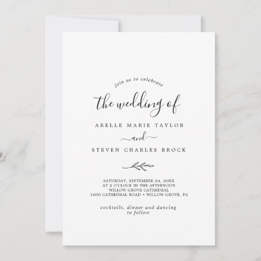 Minimale lebben | Zwarte en witte bruiloft Kaart (Voorkant)