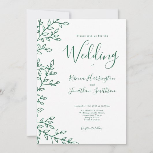 Minimale lebif White Emerald Green Photo Wedding Kaart (Voorkant)