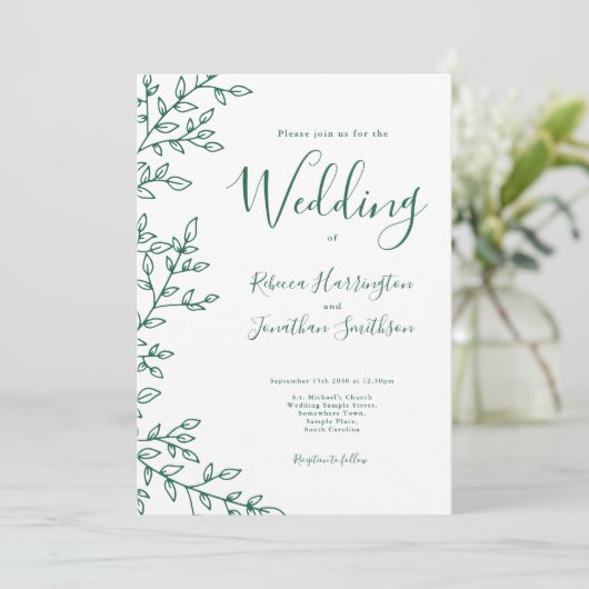 Minimale lebif White Emerald Green Photo Wedding Kaart (Staand voorkant)