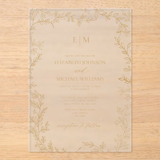Minimale leboog goudlegant monogram acryl uitnodigingen (Voorkant)