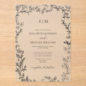 Minimale leboog-zwarte witte legante monogram brui acryl uitnodigingen (Voorkant)