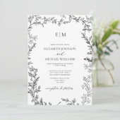 Minimale leboog-zwarte witte legante monogram brui kaart (Staand voorkant)