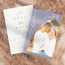 Minimale lederen foto met zachte Violet Arch Boho Save The Date