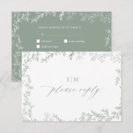 Minimale lederen groenestromen met elegant monogra RSVP kaartje