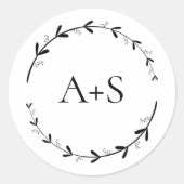 Minimale lederen zwarte witte monogram envelop ronde sticker (Voorkant)