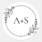 Minimale lederen zwarte witte monogram envelop ronde sticker (Voorkant)