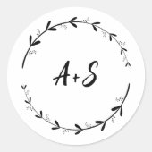 Minimale lederen zwarte witte monogram envelop ronde sticker (Voorkant)