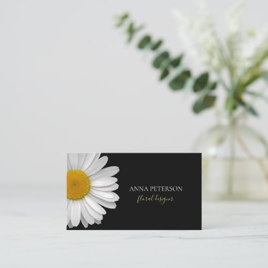 Minimale legant Daisy Flower on Black Visitekaartje (Staand voorkant)