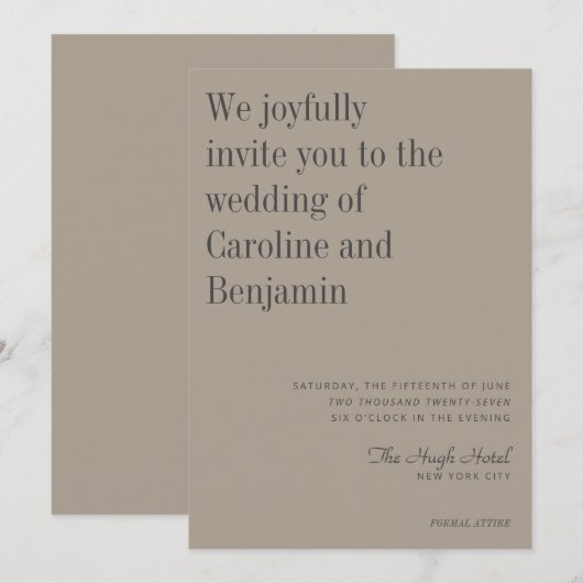 Minimale legant Taupe en Gray Modern Wedding Kaart (Voorkant / Achterkant)