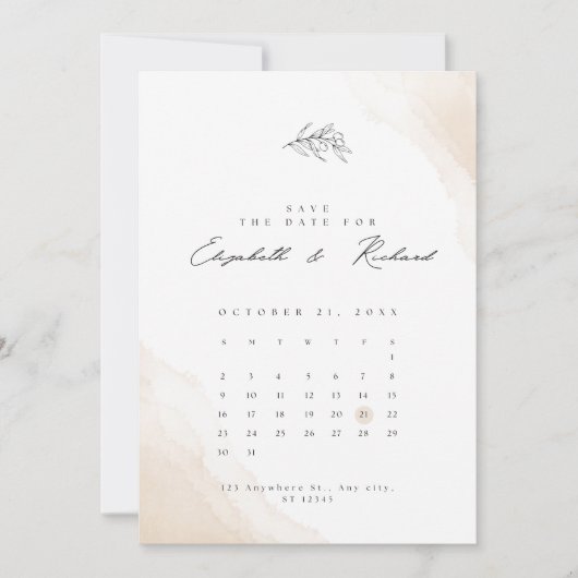 Minimale legant voor beige Waterverf slaat de datu Save The Date (Voorkant)