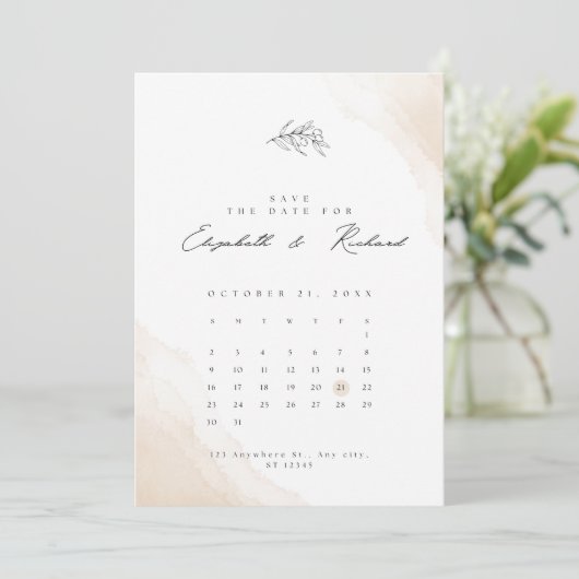 Minimale legant voor beige Waterverf slaat de datu Save The Date (Staand voorkant)