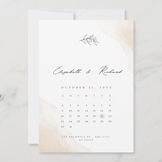 Minimale legant voor beige Waterverf slaat de datu Save The Date (Achterkant)