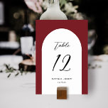Minimale legante Arch Wedding | Rood tabelnummer Kaart<br><div class="desc">Deze stijlvolle,  eenvoudige het aantalkaarten van de trouwlijst kenmerken een boogvorm in wit over een achtergrond van de douanekleur (die in rood wordt getoond). Ze coördineren perfect met onze Elegant  Winter Florals producten. Eenvoudig te personaliseren voor je bruiloft of een andere speciale gelegenheid.</div>