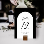 Minimale legante Arch Wedding | Zwart tabelnummer Kaart<br><div class="desc">Deze stijlvolle,  eenvoudige trouwlijstaantalkaarten hebben een boogvorm in wit over een achtergrond van de douanekleur (aangetoond in zwart). Eenvoudig te personaliseren voor je bruiloft of een andere speciale gelegenheid.</div>