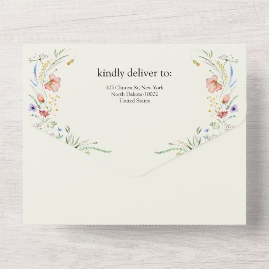 Minimale legante bruiloft van moderne wilde bloeme all in one uitnodiging (Achterkant)