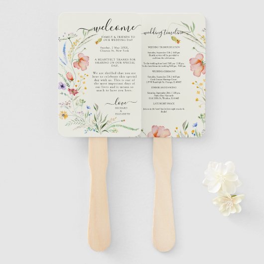 Minimale legante bruiloft van moderne wilde bloeme handwaaier (Voorkant en achterkant)