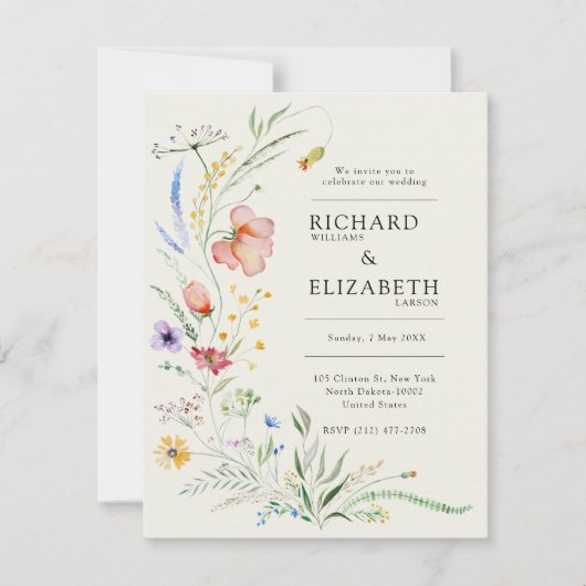 Minimale legante bruiloft van moderne wilde bloeme kaart (Voorkant)