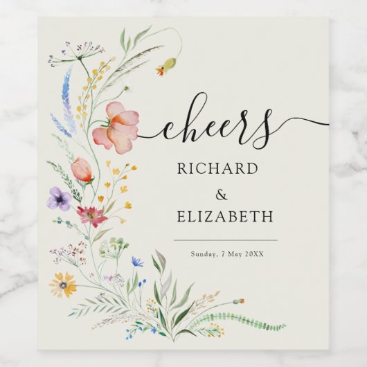 Minimale legante bruiloft van moderne wilde bloeme wijn etiket (Enkel label)