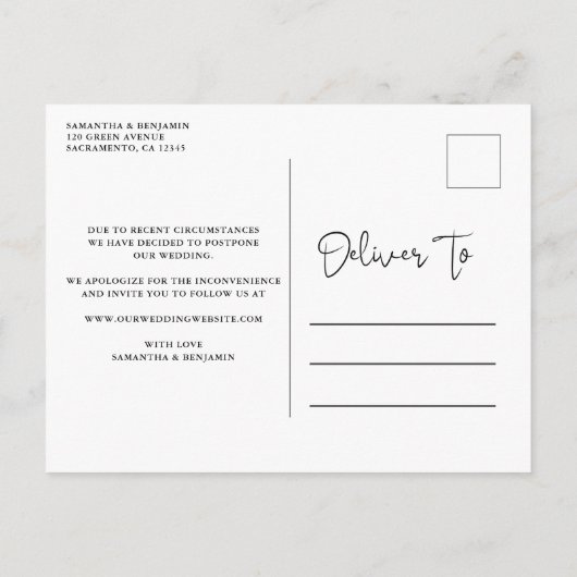 Minimale legante bruiloft verandert de datum aankondigingskaart (Achterkant)