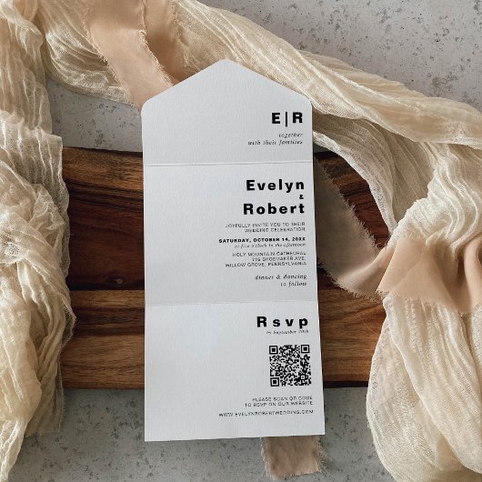 Minimale legante officiële bruiloft all in one uitnodiging