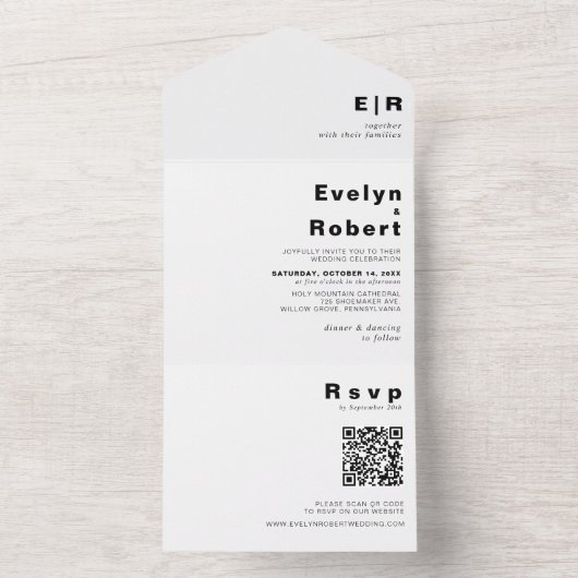 Minimale legante officiële bruiloft all in one uitnodiging (Binnen)