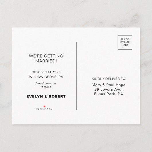 Minimale legante officiële bruiloft Opslaan Datum Aankondigingskaart (Achterkant)