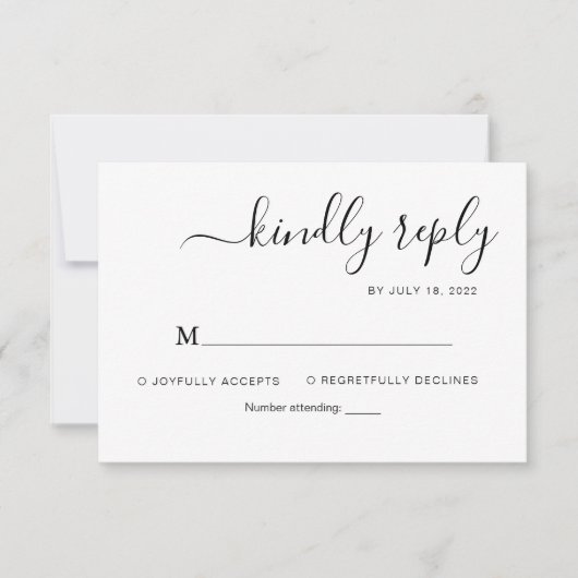 Minimale legante-scriptweddenschap RSVP kaartje (Voorkant)