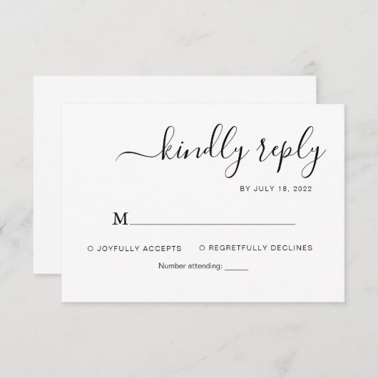 Minimale legante-scriptweddenschap RSVP kaartje (Voorkant / Achterkant)