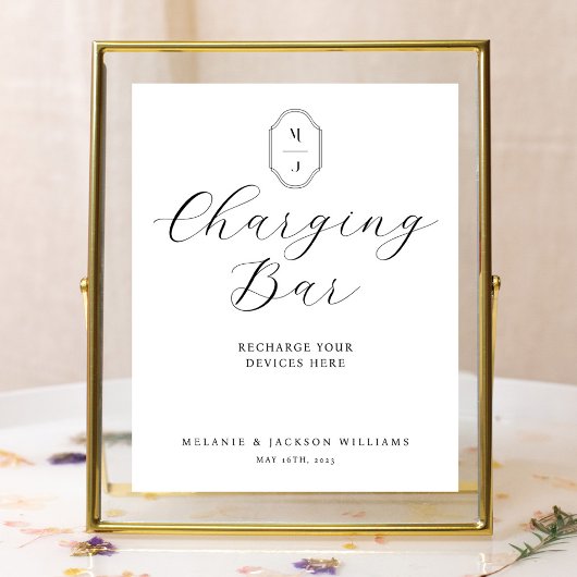 Minimale legerstaaf en -monogram oplaadbalk poster