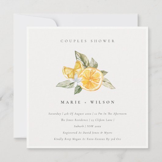 Minimale Lemon Boho Botanische Couples Shower Bedankkaart (Voorkant)