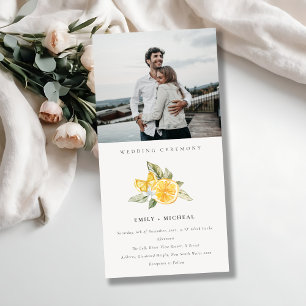 Minimale Lemon Boho Foliage Photo Wedding Invite Bedankkaart