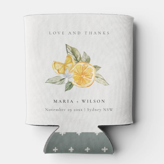 Minimale Lemon Botanical Boho Love Bedankt Wedding Blikjeskoeler (Achterkant)