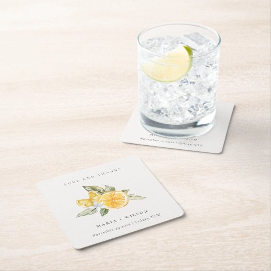 Minimale Lemon Botanical Boho Love Bedankt Wedding Kartonnen Onderzetters (Insitu)