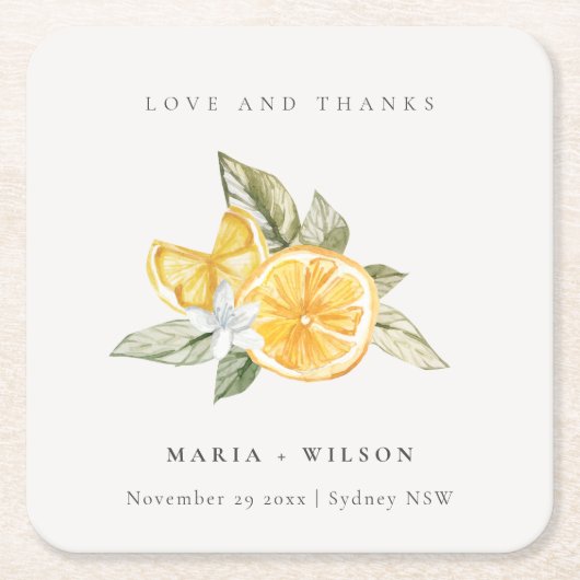 Minimale Lemon Botanical Boho Love Bedankt Wedding Kartonnen Onderzetters (Voorkant)