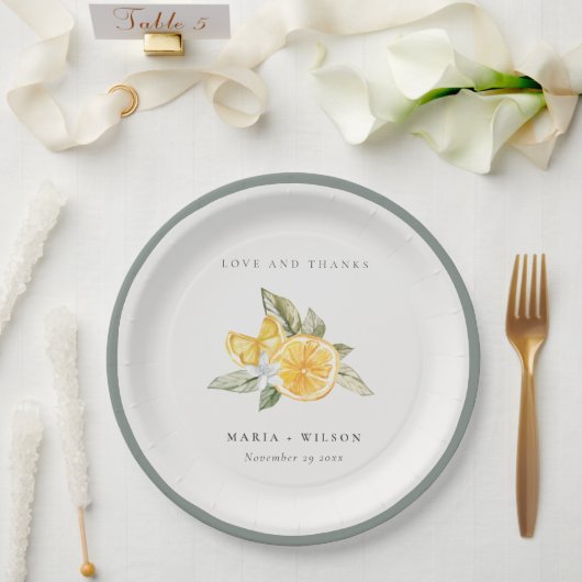 Minimale Lemon Botanical Boho Love Bedankt Wedding Papieren Bordje (Huwelijk)