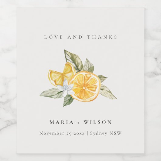 Minimale Lemon Botanical Boho Love Bedankt Wedding Wijn Etiket (Enkel label)