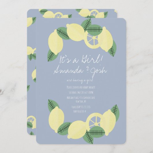 Minimale Lemon Citrus  Girls Baby shower Kaart (Voorkant / Achterkant)