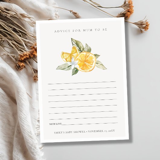 Minimale Lemon Fauna-advies voor Baby shower Informatiekaartje