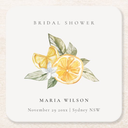 Minimale Lemon Foliage Boho Couples Shower Welkom Kartonnen Onderzetters (Voorkant)